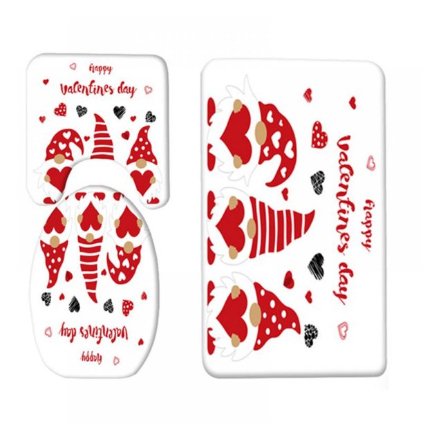 Sevenday Romantic Valentine's Day Bath Mat Pedestal Rug Lid Toilet Cover 3 Piece Set for Home