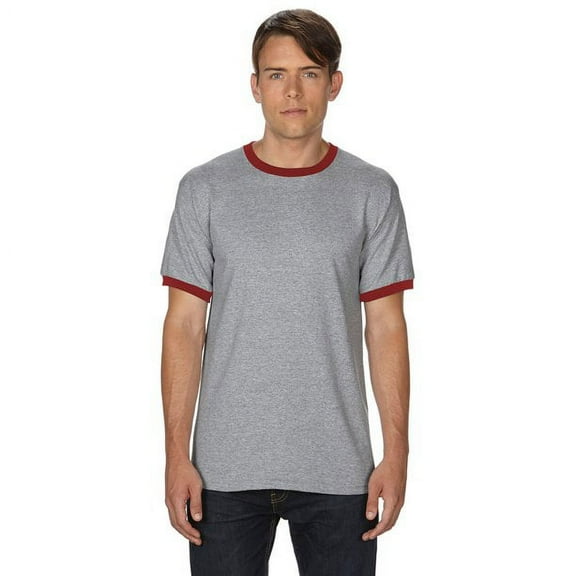 G860 Gildan Adult Ringer T-Shirt Sport Grey/Red 3XL