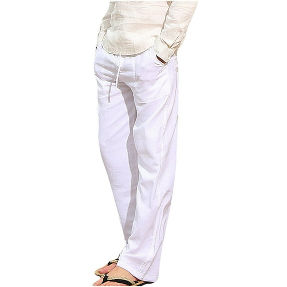 Women's Cotton Linen Wide Leg Pants Plus Size Tie Ankle Length Trousers with Pockets Winter Casual Solid Color Comfy Pant
