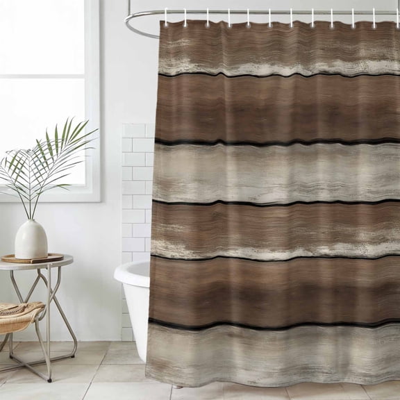 Brown Beige Wooden Shower Curtain Set, Waterproof Shower Curtains for Bathroom, Vintage Farmhouse Retro Art Washable Fabric Cloth Bath Curtain for Bathtub Decoration with Hooks 54x78 Inches