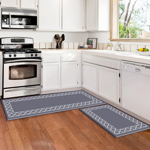 Anti-Fatigue Kitchen Mat - 2 PCS Waterproof Memory Foam Standing Desk and Floor Mat for House, Office, and Kitchen - Grey