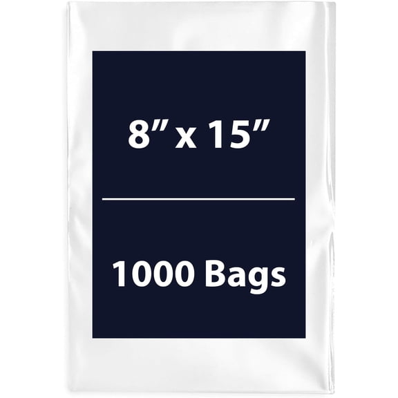 Multiple Sizes Clear Flat Poly Bags - 8"x15" & (1000 Bags) 1.5Mil Flat Open Top Plastic Packaging Packing | Flexible and Durable Plastic Bags | Low-Density Polyethylene (LDPE)