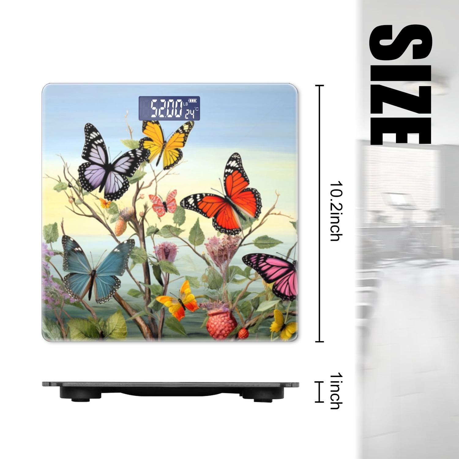 High Precision Body Weight Scale Smart Bathroom Scales with Large LCD Display(400lbs),Decorative for Bedroom-Butterflies Flying Among The Branches And Flowers