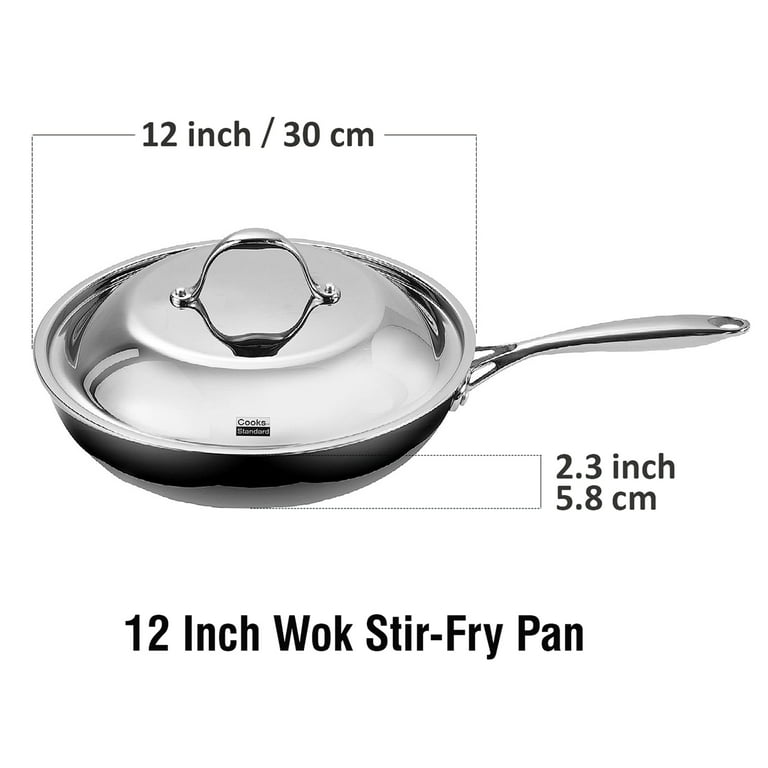 Tri-Ply 13 Inch Stainless Steel Wok Pan with Lid, Stir-Frying Pan,Induction  Wok