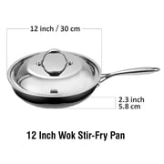 Cooks Standard Multi-Ply Clad 12-Inch Stainless Steel Frying Pan with Lid, Everyday Wok Stir Fry Pan Kitchen Skillet, Stay-Cool Handle, Induction Compatible Cookware, Dishwasher Oven Safe