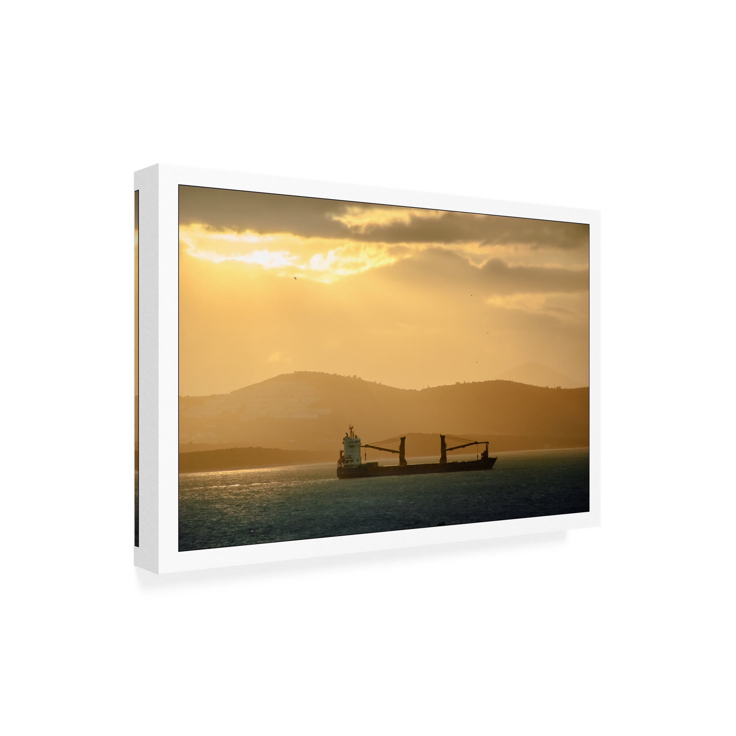 Canvas Wall Art - Yury A Melnikov 'Cargo Ship In The Sunset' Wall Art for Living Room, Bedroom, or Office DÃ©cor by Trademark Fine Art - 24 x 16 Inches