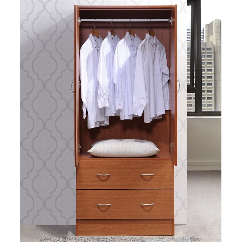 Hodedah 2 Door Armoire With Drawers And Clothing Rod In Cherry Hodedah 2 Door Armoire With Drawers
