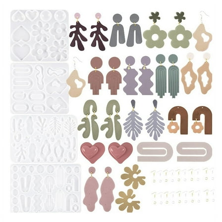 44PCS Resin Earring Molds, Silicone Molds for Epoxy Resin, Geometrical Flower Leave Heart Shaped Epoxy Silicone Casting