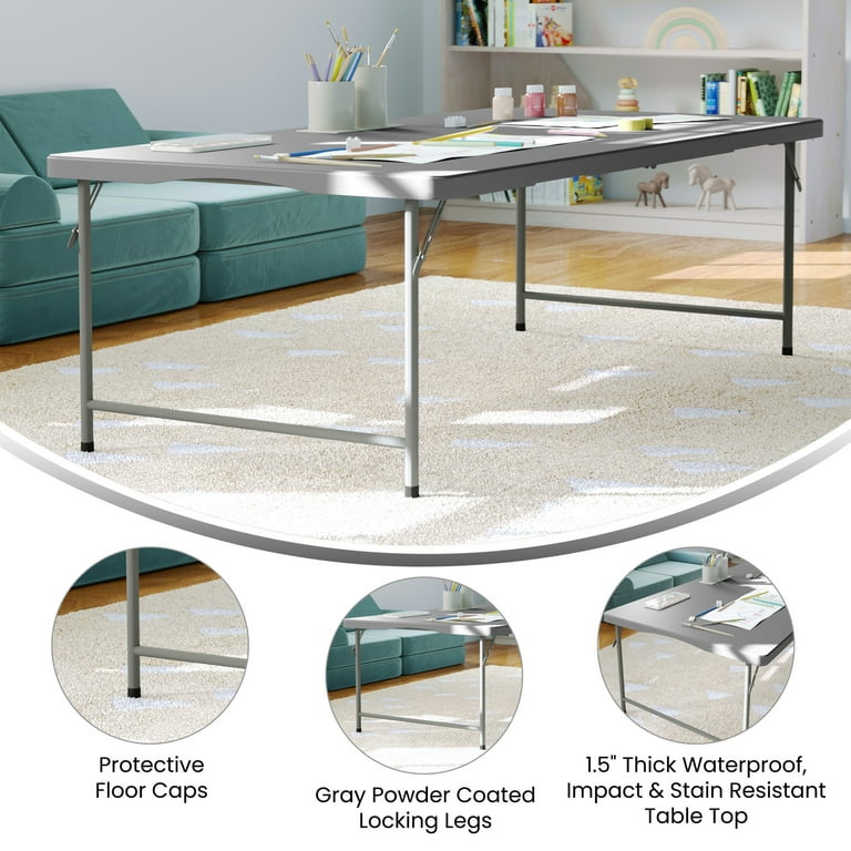 Flash Furniture 4.93-Foot Kid's Granite Gray Plastic Folding Table