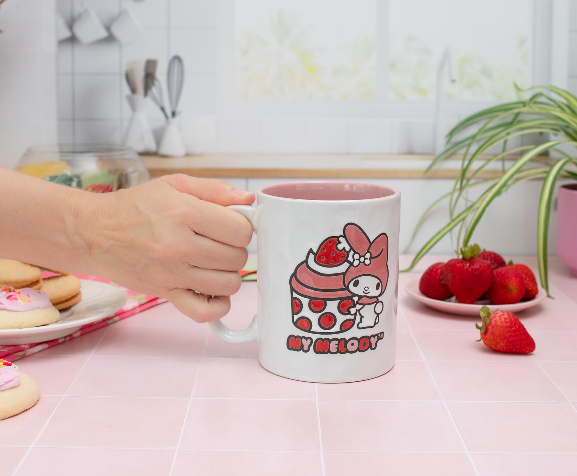 Sanrio My Melody Cupcake Wax-Resist Ceramic Pottery Mug | Holds 17