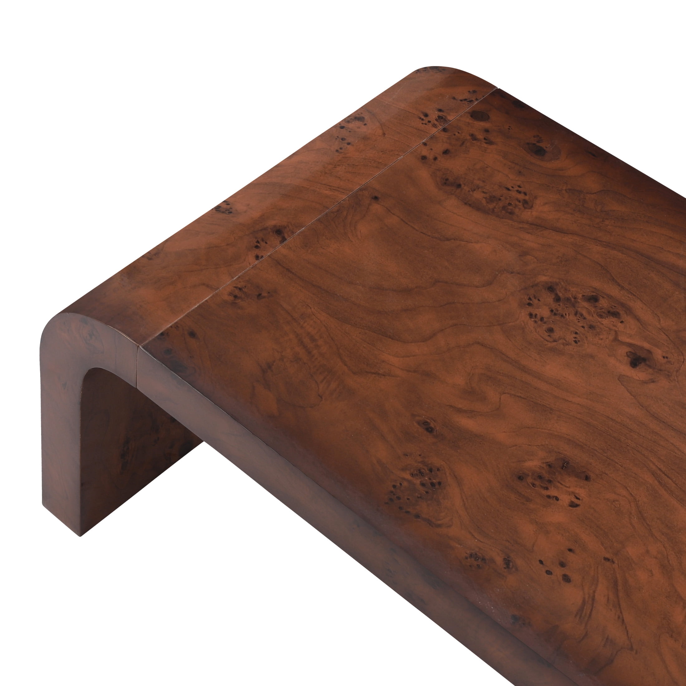 Christopher Knight Home 53.7" Waterfall Coffee Table with Burl Veneer, Curved Edges, Walnut