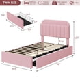 thumbnail image 2 of Tamaño individual rosa bouclé forrado platform marco de cama para para niños - almacenamiento cabecero con 2 cajones, estante de libros, no box spring, fácil montaje, 2 of 7