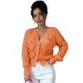 thumbnail image 4 of Cárdigan de Punto Grueso con Lazo para Mujer, Abierto Al Frente, , de Larga, con Botones, para Invierno. Naranja L, 4 of 10