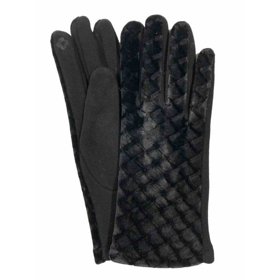 G&S Womens Black Scallop Velvet Stretch Fit Button Texting & Tech Smart Gloves