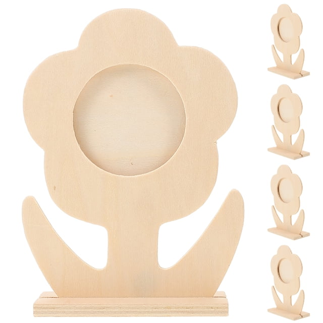 Miangastore 5PCS Flower Shape Photo Frame Wooden Picture Holder Self Painting Homemade Frame for DIY Decor (Wood Color)