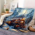 thumbnail image 3 of 1pc Christmas Winter Train Journey Flannel Fleece Blanket, Soft Warm Throw, All-Season Travel Blanket for Bed, Sofa, Home Decor, Polyester, Digital Print, Vintage Style, Machine Washable, 3 of 5