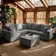 thumbnail image 3 of Homall V Shaped Corner Modern Sofa Sectional Cloud Couch with Deep Seat No Assembly Required Corduroy Fabric Couches for Living Room and Apartment,Gray, 3 of 9