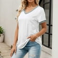 thumbnail image 3 of Casual Women's T Shirts V Neck Pocket Short Sleeve Top For Everyday Wear With Stylish Contrast Trim Exercise Tops Active Shirt Woman Long Sleeve Fitted Long Sleeve Running Shirts Shirts Women Loose, 3 of 6