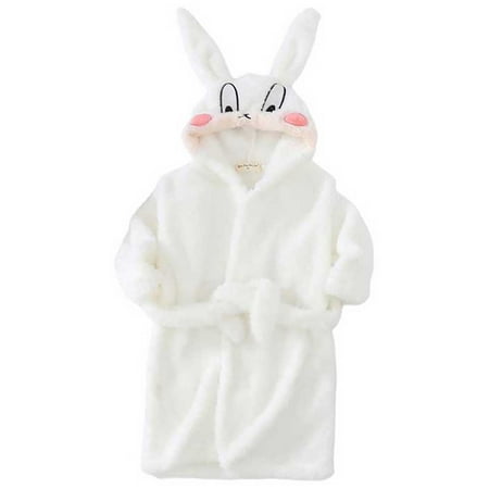 

Flannel Robe for Toddler Baby Boys Girls Cartoon Bunny Bathrobe Autumn Winter Night-Robe Pajamas For Kid 1-6T White