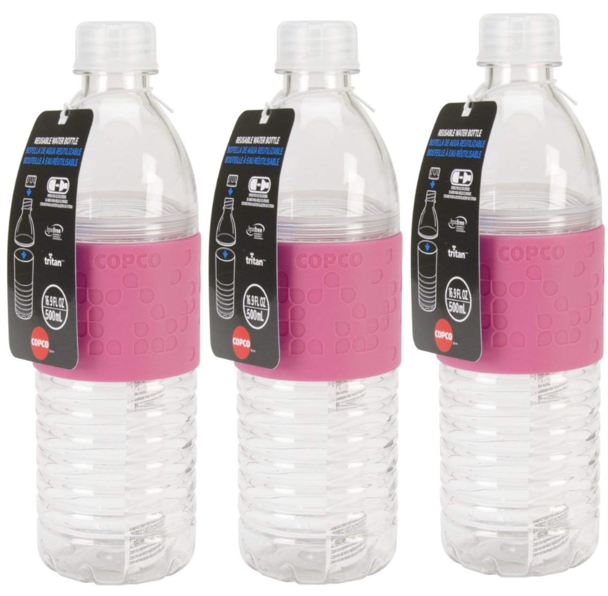 Copco Hydra Reusable Water Bottle 16.9 Ounce, Pink 3 Pack