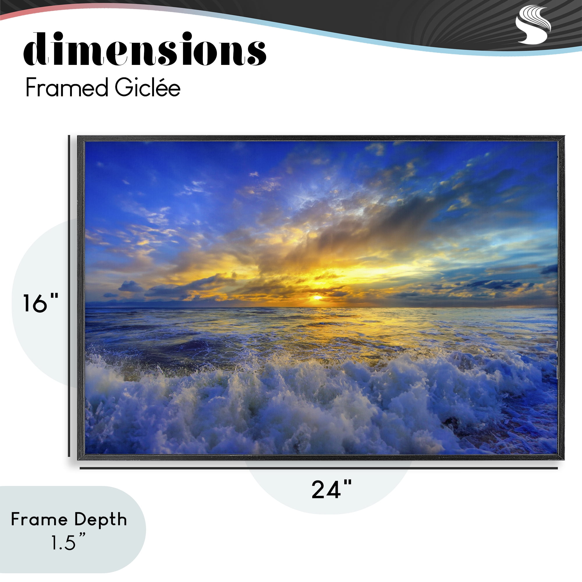 Stupell Industries Golden Blue Sunset over Waves Black Framed Giclee Art, design by Eszra Tanner