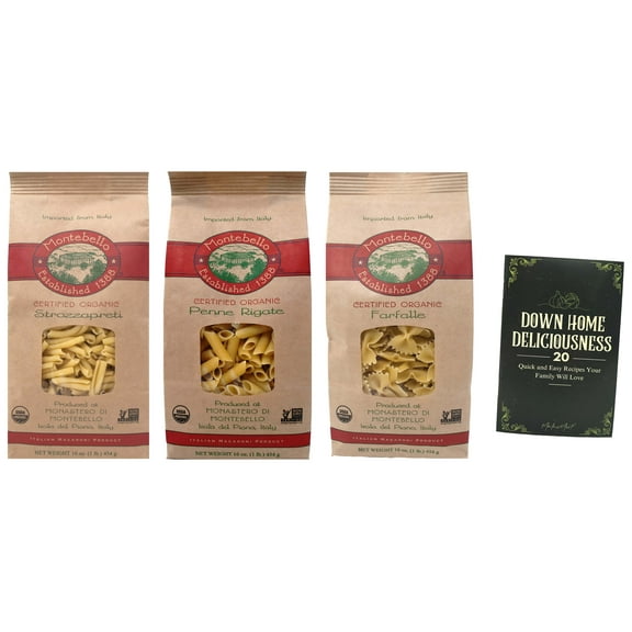 Montebello Organic Italian Pasta | 3 Shape Noodle Variety (1) each: Strozzapreti, Penne Rigate, Farfalle   MerlinsMart Zine
