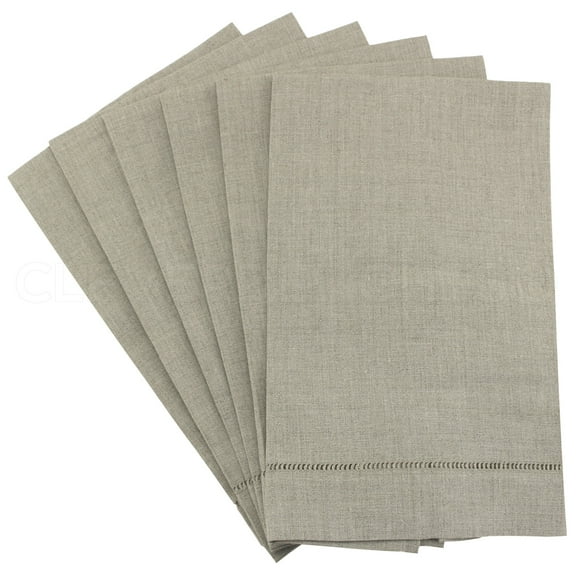 CleverDelights Natural Linen Hemstitch Hand Towels - 6 Pack - 14" x 22" - 100% Linen