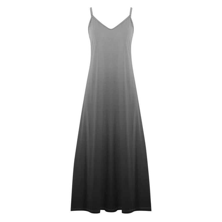 Ayolanni Gray Graduation Dresses for Women 2025 V-Neck Ombre Sleeveless Maxi Dresses Young Adult Dresses Plus Size L