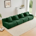 thumbnail image 2 of FFZ 4-Seat Boneless Sofa High-Quality Teddy Fabric Curved Armrest Anti-Slip 32D Sponge Green For Living Room Study, 2 of 14