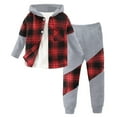 thumbnail image 2 of Fozruso Boys Clothing Sets,Toddler Boys Girls Long Sleeve Patchwork Plaid Prints T Shirt Hooded Tops Pants Outfits Kids Back to School,3-4 Years, 2 of 5