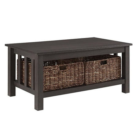 40 Wood Storage Coffee Table In Espresso With Wicker Baskets Walmart Canada