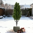 thumbnail image 3 of Artificial Cedar Topiary Trees 21.6 Inches, UV Resistant Faux Outdoor Plants with Ground Spike for Front Porch Garden Decor, Christmas Cypress Stakes, 3 of 7