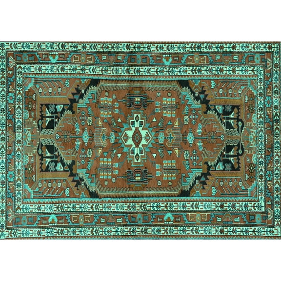 Ahgly Company Machine Washable Indoor Rectangle Persian Turquoise Blue Traditional Area Rugs, 5' x 7'