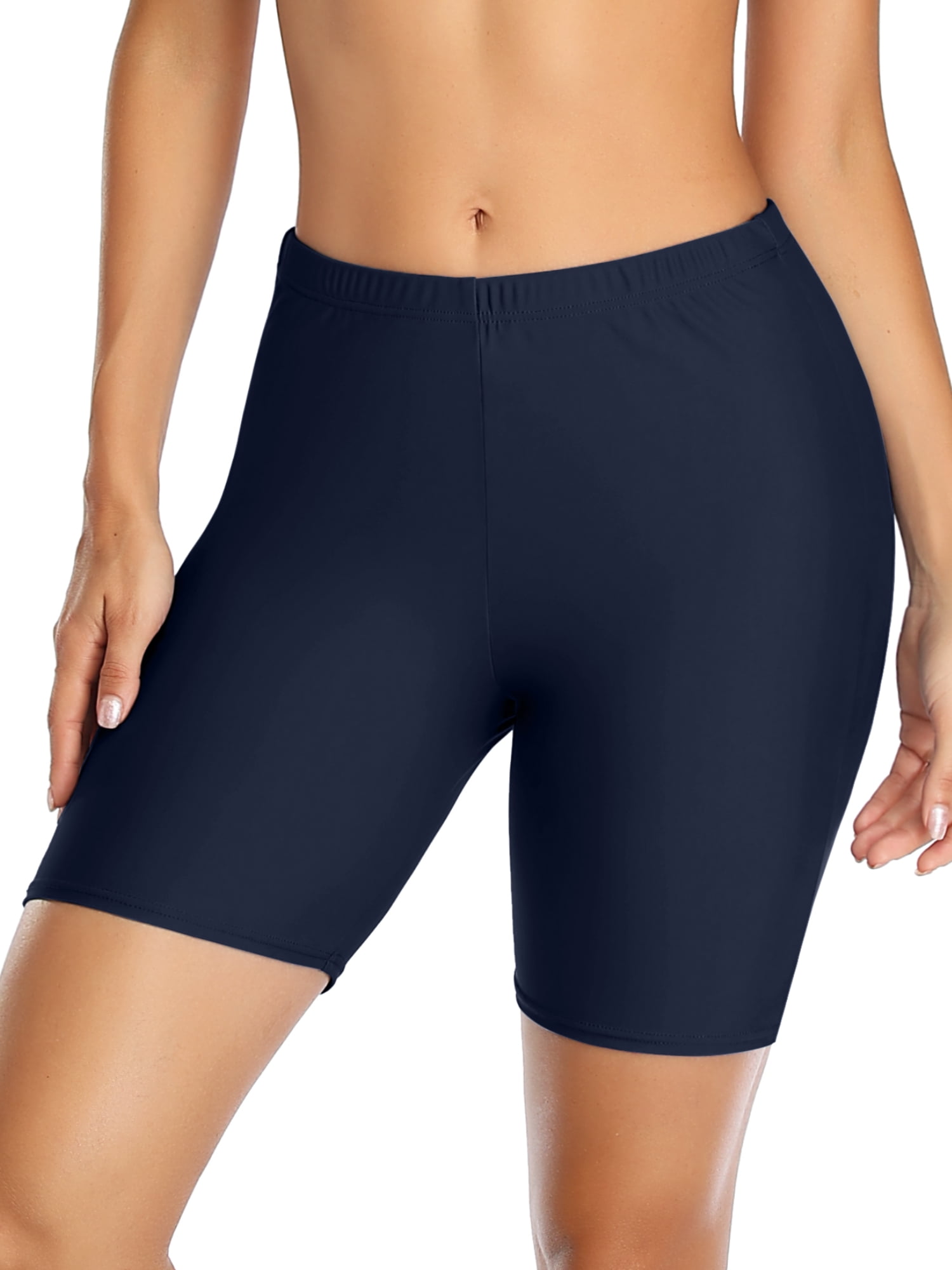 Women Long Board Shorts High Waist Swim Bottom Solid Jammer Swim Shorts