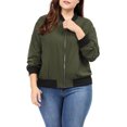 thumbnail image 4 of Agnes Orinda Women's Plus Size Contrast Trim Zipper Hip Length Bomber Jacket, 4 of 7