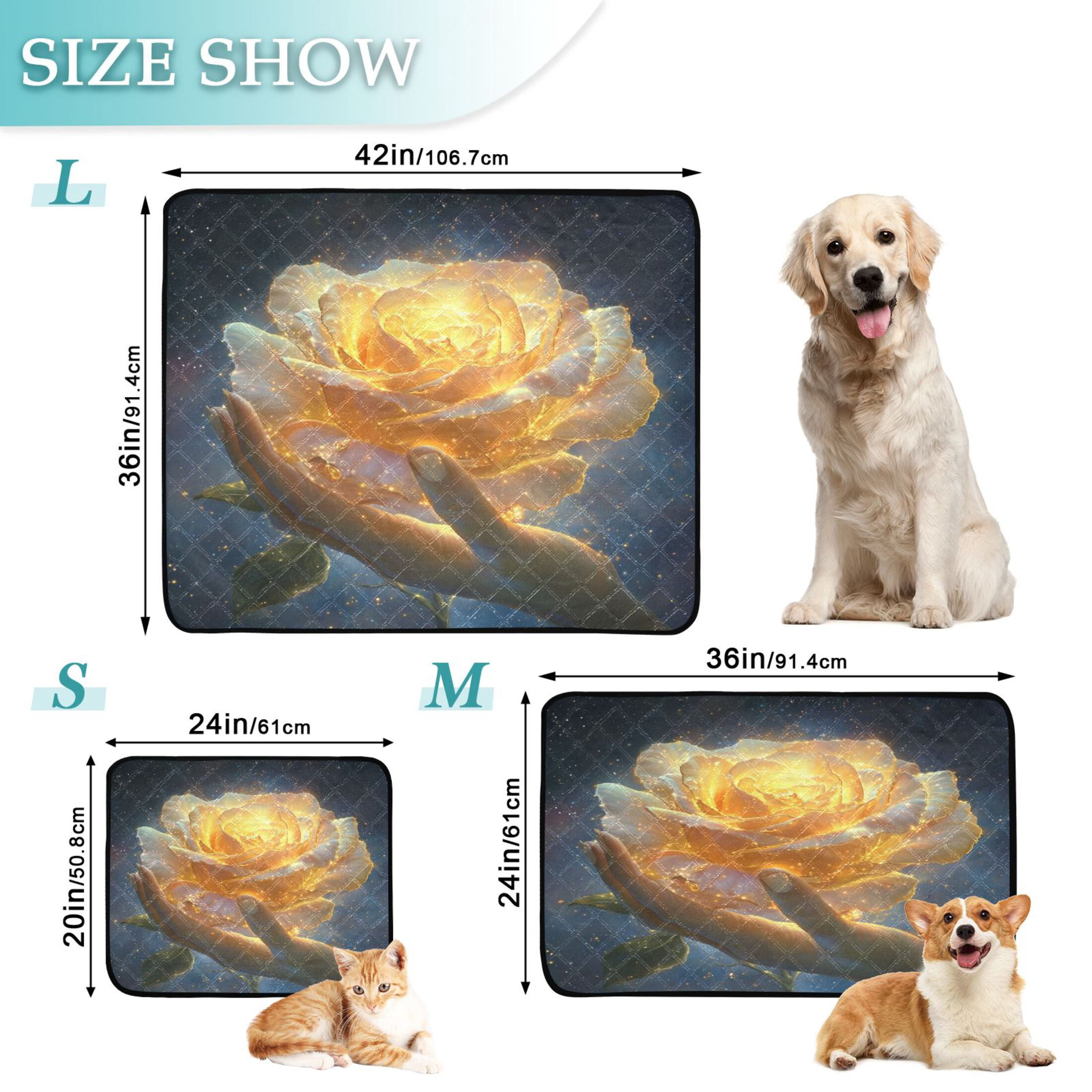 Qxltty White Gold Rose Cat litter Pads Pet Set of 3 Diaper Mats Center Anti-leakage Layer Absorbent Soft and Comfortable