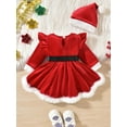 thumbnail image 3 of ENFLASH Infant Baby Girl Christmas Outfit Santa Romper Dress Long Sleeve Furry Trim Velvet Xmas Princess Dresses Hat Set Clothes, 3 of 8