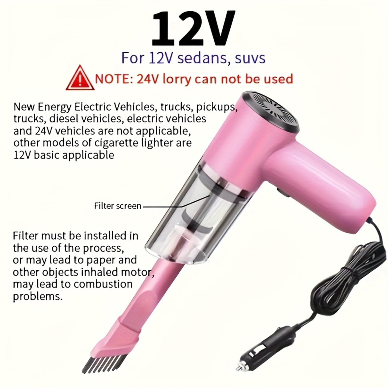 Inerposs Handheld Car Vacuum Cleaner, Powerful Suction Vacuum for Car, Portable Dust Buster for Vehicle, Compact Car Vacuum Cleaner for Easy Cleaning, Multi-functional Car Cleaning Tool
