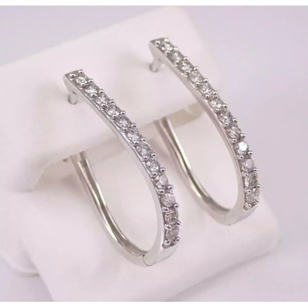 Woman Huggie Hoop Earrings 2Ct Round Cut Diamond in 14K White Gold Plated