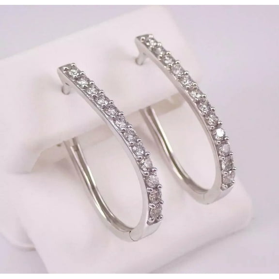 Woman Huggie Hoop Earrings 2Ct Round Cut Diamond in 14K White Gold Plated