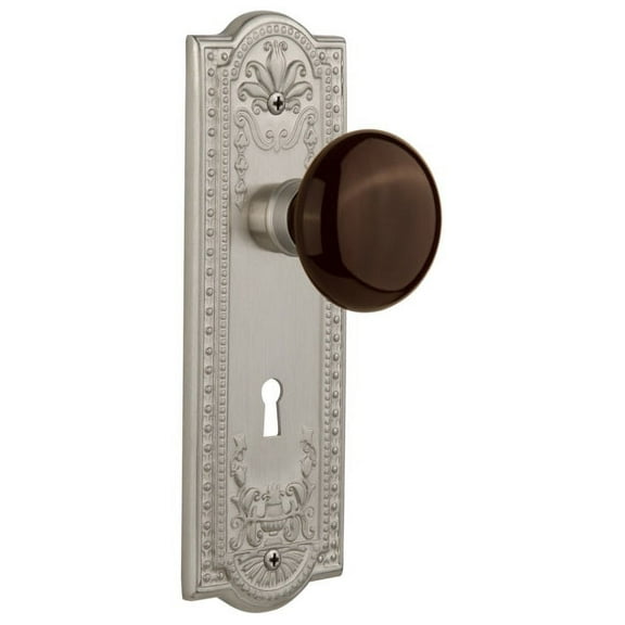 Nostalgic Warehouse Meabrn_Sd_Kh Brown Porcelain Solid Brass Single Dummy Door Knob -