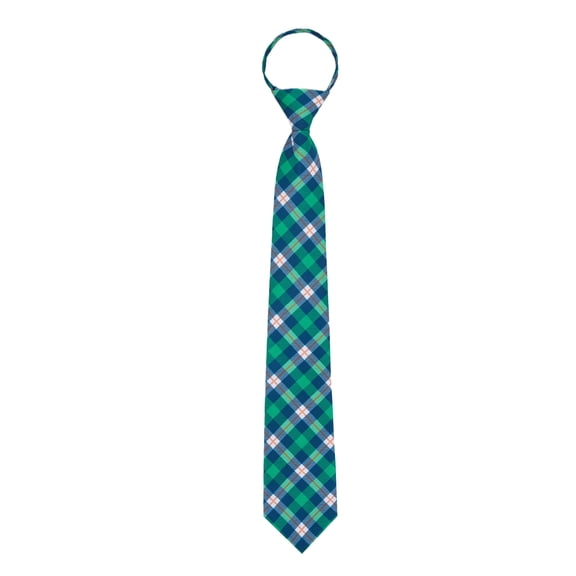 Jacob Alexander Men's Tartan Plaid Diagonal Pattern Pre-Tied Zipper Neck Tie - Green Blue White