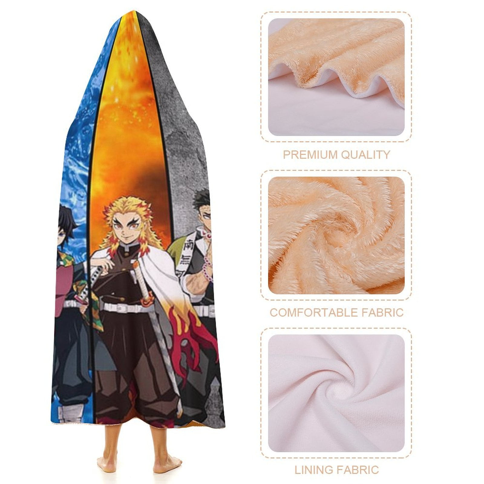 Demon Slayer Wearable Blanket Cloak Arctic Velvet Hooded Blanket Soft Fuzzy Hoodie Blanket Cape for Adults Kids 60"x80"