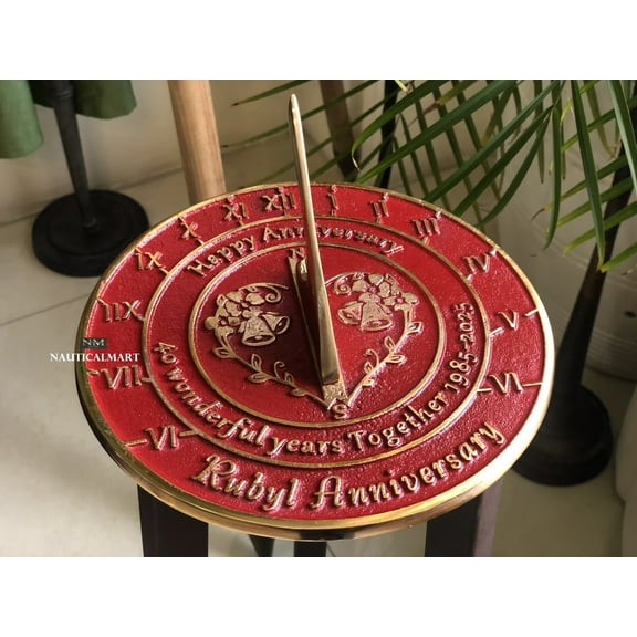 NauticalMart 40th Ruby Wedding Anniversary Sundial Gift for Parents, Grandparents, Friends, Husband or Wife, Couples, Him & Her Unique Marriage Present 2025 (40th Anniversary)