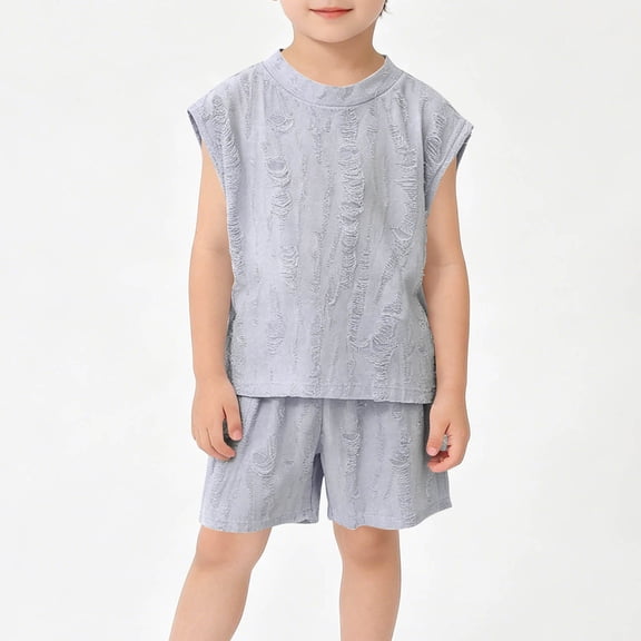 Freshbabe Boys 2-Piece Casual Outfit, Sleeveless Tank Top Elastic Shorts, Breathable Summer Playwear for Toddlers, Multi-Colors