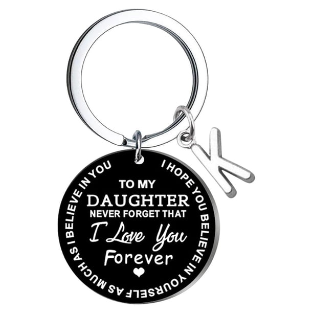 Llaveros para mujer, llavero de billetera, llavero de auto, lindo llavero DIY para mi hija, llavero de acero inoxidable negro con apellido de 26 letras, 2,5 cm, decoraciones de moda