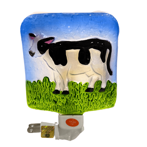 Artisan Glass Cow Night Light – 4" x 6" Decorative Accent Lamp by Transpac