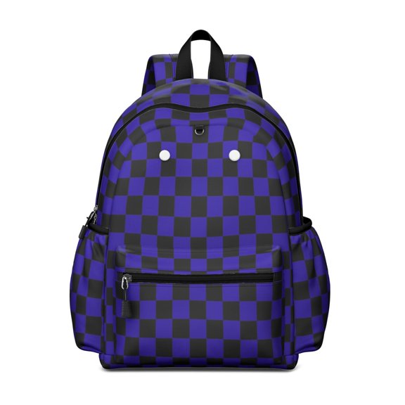 Blue and Black Checkered Pattern Backpack for School, Cute School Bag with Adjustable Shoulder Straps and Padded Back, 13.4"x11"x4.7"