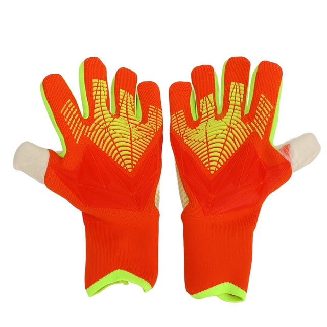 Guantes de portero de fútbol para hombre y mujer, de látex y nailon, antideslizantes, transpirables, con protección para los dedos, para entrenamiento y competición, color naranja, talla 6