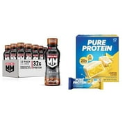 Muscle Milk Pro Protein Shake Knockout Chocolate Pack Of 12, Pure Protein Lemon Cake Bars Pack Of 12, 32G Protein, 20G Protein Packaging May Vary